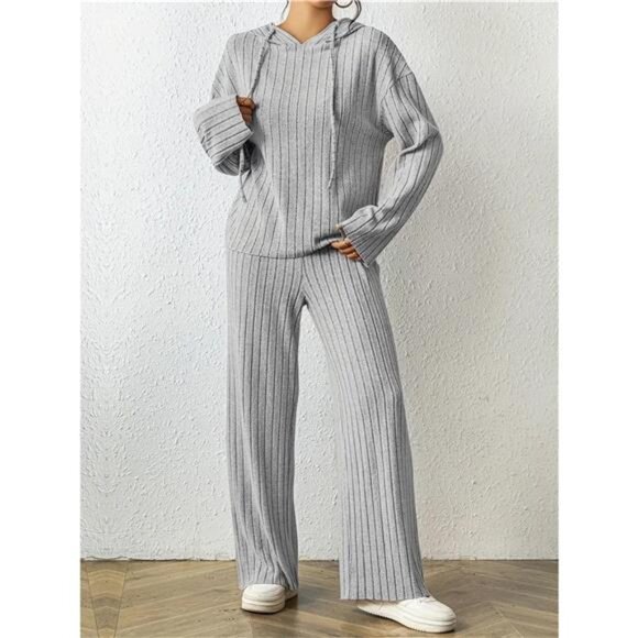 Ribbed Drawstring Hoodie and Pants Set - Picture 4 of 16